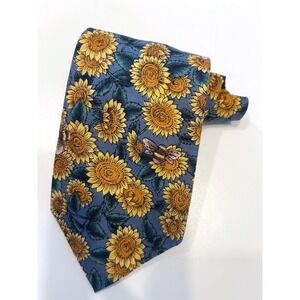 Britches Great Outdoors Blue Gold Floral Sunflower Mens Tie Cottagecore